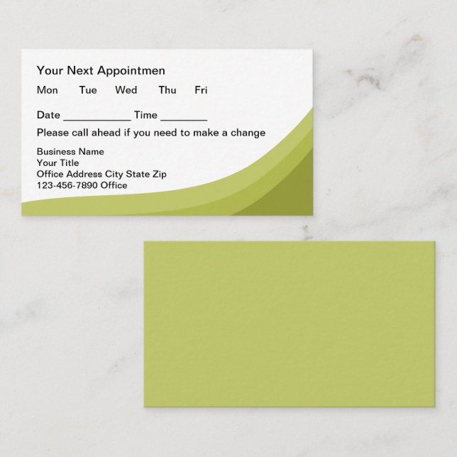 Cartão De Horário Green Simple Business Client Appointment Cards (Frente/Verso)