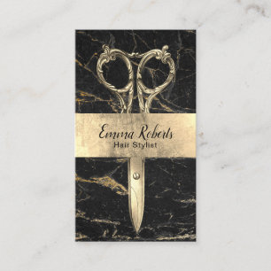 Cartão De Horário Hair Stylist Black & Dourado Marble Salon Nomeaç