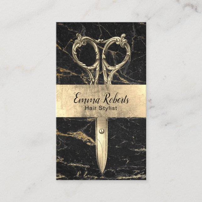 Cartão De Horário Hair Stylist Black & Dourado Marble Salon Nomeação (Frente)