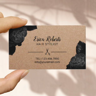 Cartão De Horário Hair Stylist Black Floral Rustic Kraft Nomeação