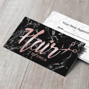 Cartão De Horário Hair Stylist Nomeação Classy Script Dark Marble