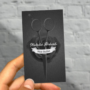 Cartão De Horário Hair Stylist Vintage Black Flower & Scissor Salon