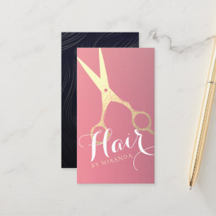 Cartão De Horário Hairstylist Makeup Salon Modern Pink Tesoura Doura
