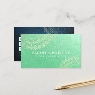 Cartão De Horário Instrutor de Meditação Yoga Green Gold Foil Mandal