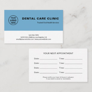 Cartão De Horário Lembrete Azul Profissional de Odontologia Dentária