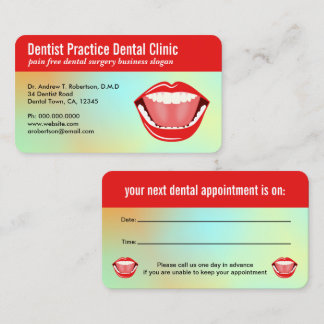Cartão De Horário Lembrete de Compromisso Dental Azul-Boca Grande