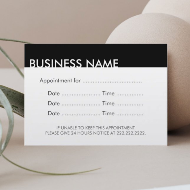 Cartão De Horário Lembrete de Compromisso Preto e Branco (Criador carregado)