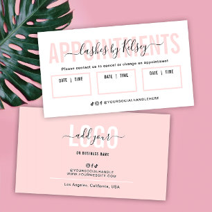 Cartão De Horário Logo de Salão de Beleza Feminino Rosa Blush Lash S