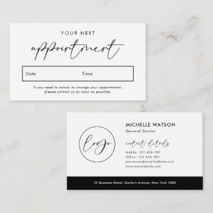 Cartão De Horário Logotipo Minimalista Preto e Branco Profissional S