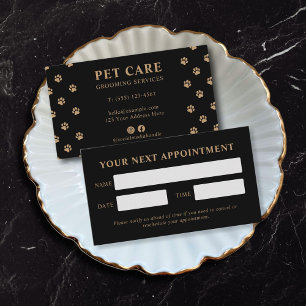 Cartão De Horário Luxo Moderno Preto Dourado Cuidados com Animais de