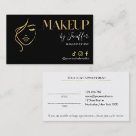 Cartão De Horário Luxury Black & Gold Makeup Appointment Card