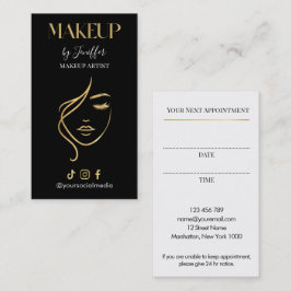 Cartão De Horário Luxury Black & Gold Makeup Appointment Card