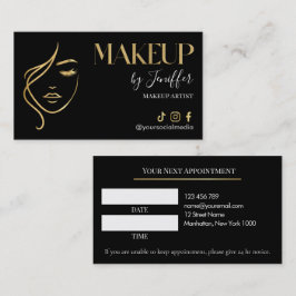 Cartão De Horário Luxury Black & Gold Makeup Appointment Card