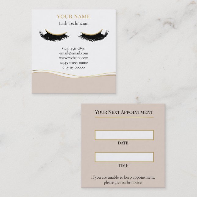 Cartão De Horário Luxury Lash Technician Appointment Card (Frente/Verso)