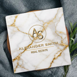 Cartão De Horário Luxury White Marble Gold Monogram Real Estate