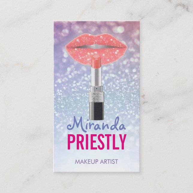 Cartão De Horário Makeup Artist Beauty Salon Red Lábios & Lipstick (Frente)