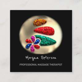 Cartão De Horário Massagem Spa Bem-Estar Flor Logotipo Dourado Pedra