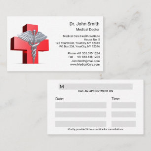 Cartão De Horário Médico 3D Silver Caduceus Cruz Vermelho