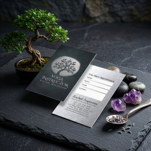 Cartão De Horário Meditação Yoga Reiki Instrutor Black Silver Tree