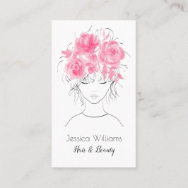 Cartão De Horário Menina bonito e bonita com rosas cor-de-água rosa-