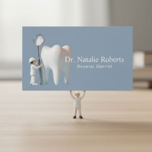 Cartão De Horário Mini Dentista e Dente Brilhante Dentagem Azul