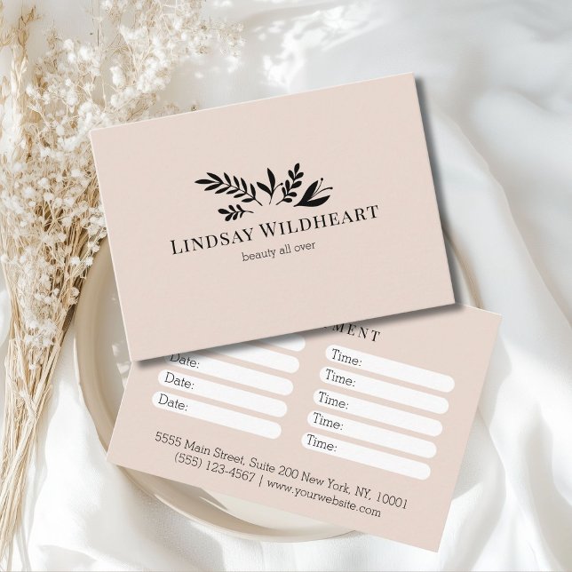 Cartão De Horário Minimal Beige Botanical Salon Appointment (Minimal Beige Botanical Salon Appointment)