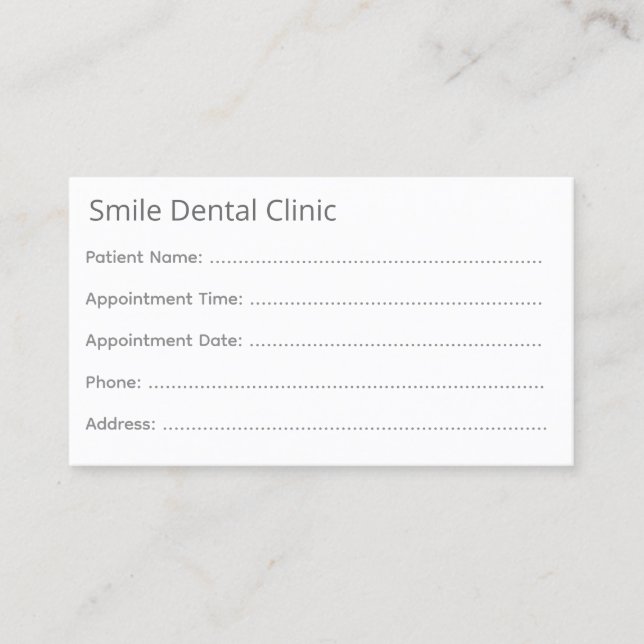 Cartão De Horário Minimal Gray Dental Appointment Card (Frente)