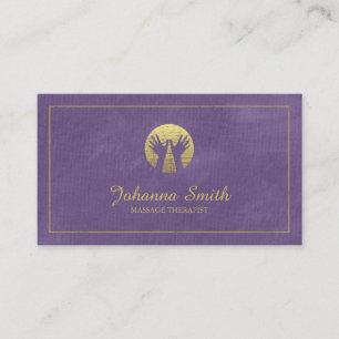 Cartão De Horário Moldura de Ouro de Canvas roxa, terapia de massage