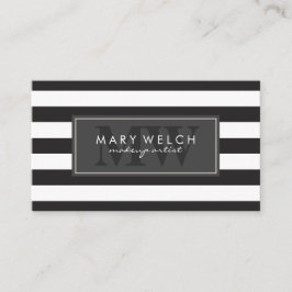 Cartão De Horário Monograma das faixas brancas pretas (cartão de mar