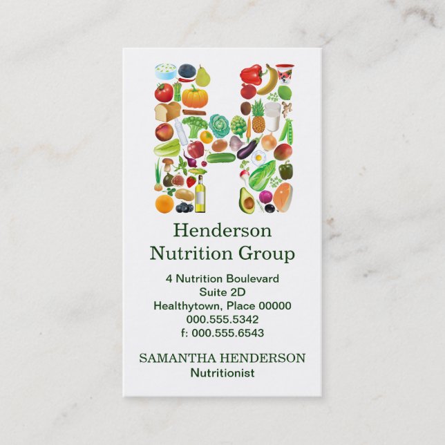 Cartão De Horário Monograma H Nutricionista Nomeação (Frente)