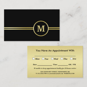Cartão De Horário Monograma personalizado de ouro elegante a preto