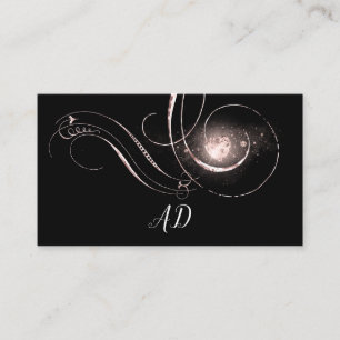 Cartão De Horário Monograma Simples de Diamante Branco Preto de Rosa