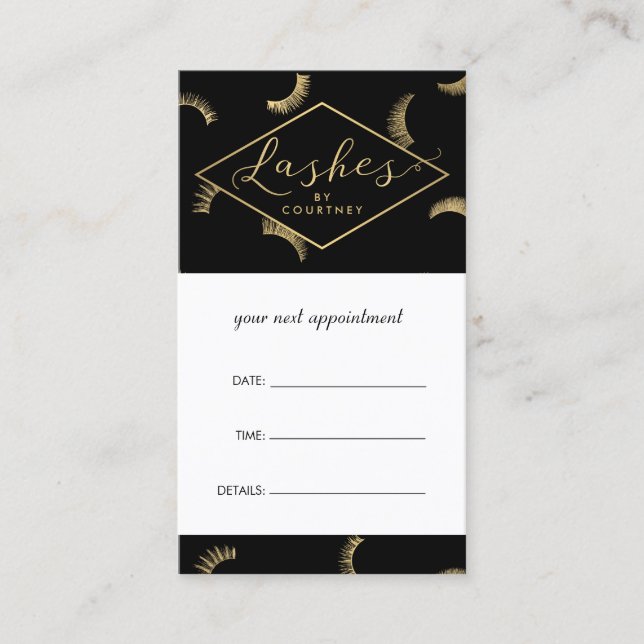 Cartão De Horário Muitos Lashes Lash Salão Preto/Dourado Compromisso (Frente)