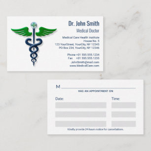 Cartão De Horário Na moda Médico Caduceus Blue Green Wings Cross