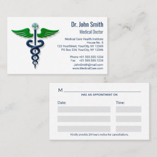 Cartão De Horário Na moda Médico Caduceus Blue Green Wings Cross