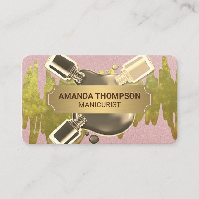 Cartão De Horário Nail Polish | Manicure | Gold Foil (Frente)