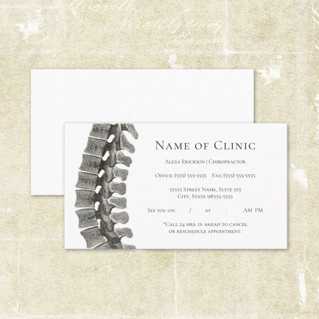 Cartão De Horário Nomeação de Chiropractor de Coluna Profissional (Professional Spine Chiropractor Appointment Reminder Business Cards)