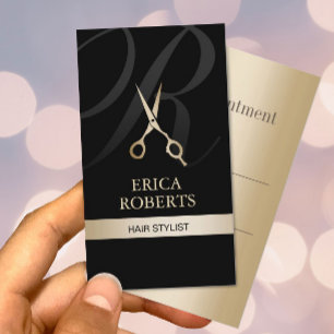 Cartão De Horário Nomeação preta & Dourado do monograma do