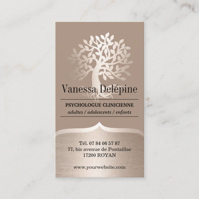 Cartão De Horário Nomeação Profissional Dourada da Árvore Psicóloga (Frente)