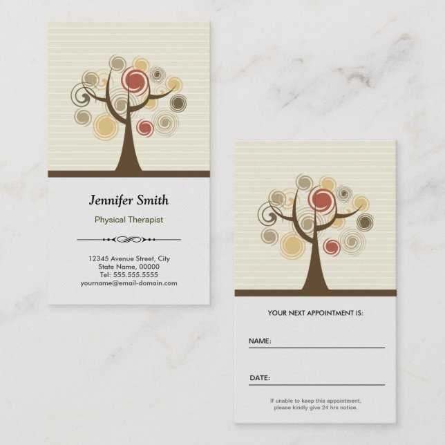 Cartão De Horário Nomeação Terapista Física - Natural Elegante (Frente/Verso)