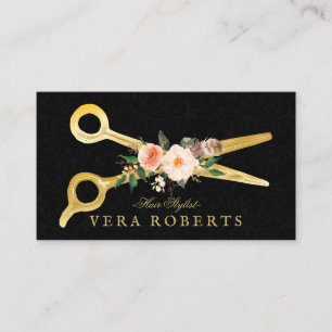 Cartão De Horário O ouro luxuoso do cabeleireiro Scissors o damasco