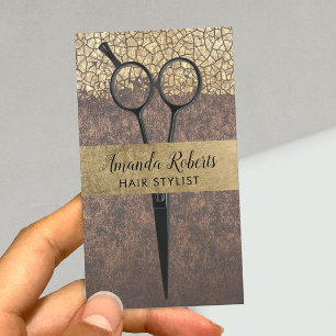 Cartão De Horário O preto do cabeleireiro Scissor o ouro & o cobre 