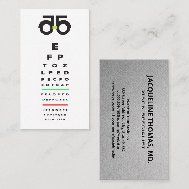 Cartão De Horário Optometrista | Exame ocular (Frente/Verso)