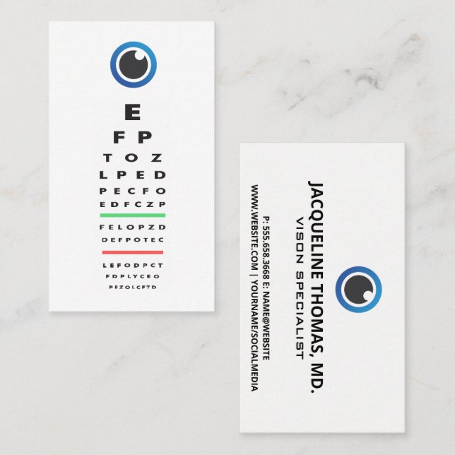 Cartão De Horário Optometrista | Exame ocular | Ícone Olho (Frente/Verso)