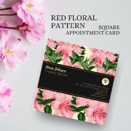 Cartão De Horário Padrão Floral Vermelho Nome personalizado Logotipo