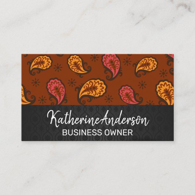 Cartão De Horário Paisley Brown Pattern (Frente)