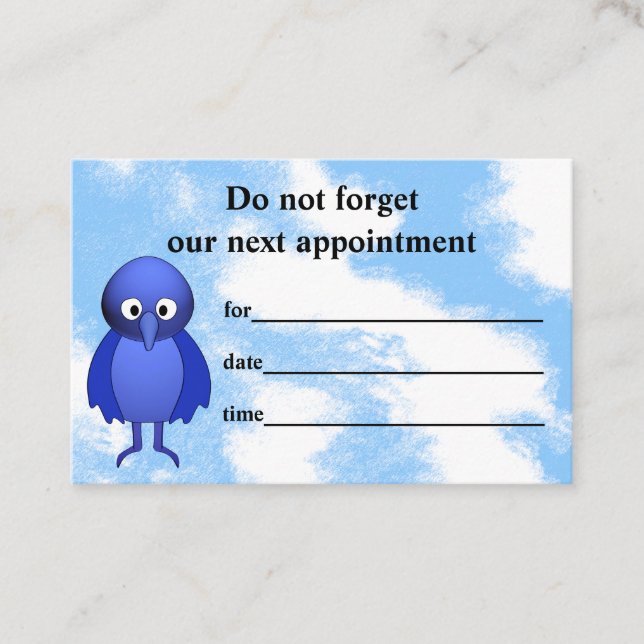 Cartão De Horário Pássaro Azul Personalizado (Frente)