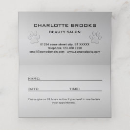 Cartão De Horário Pata de Cachorro de Prata sobre fundo preto