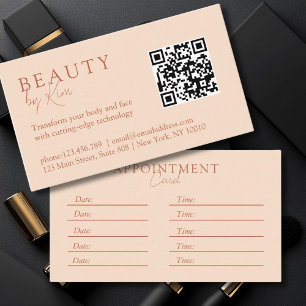 Cartão De Horário Pêssego, Mínimo, Elegante, Salão, Código QR