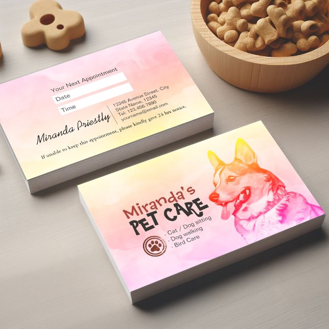 Cartão De Horário Pet Care Sentando Cachorro Salon Corgi (Criador carregado)